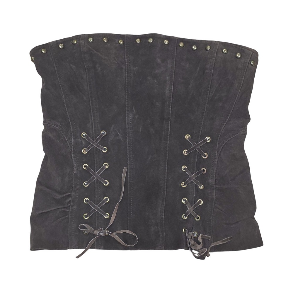 VTG Marciano Genuine Leather Corset Bustier Top Brown Lace Up Leopard S NWT
